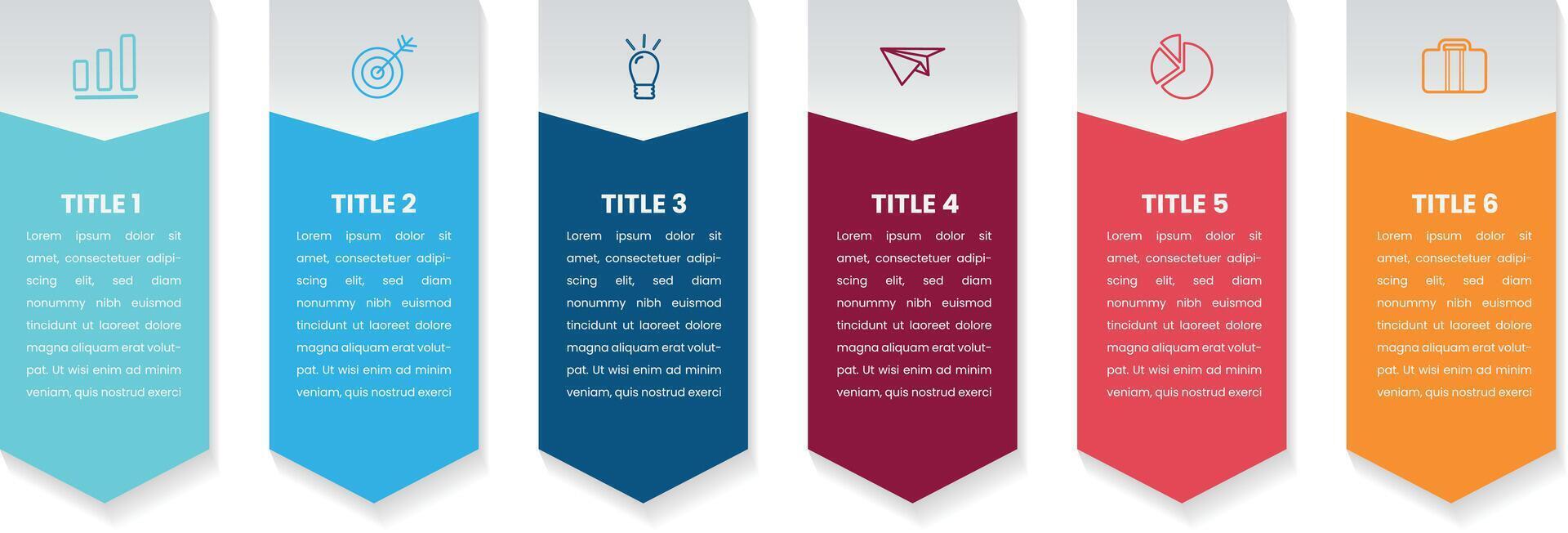 Timeline infographic with infochart. Modern presentation template with 6 spets for business process. Website template on white background for concept modern design free vector