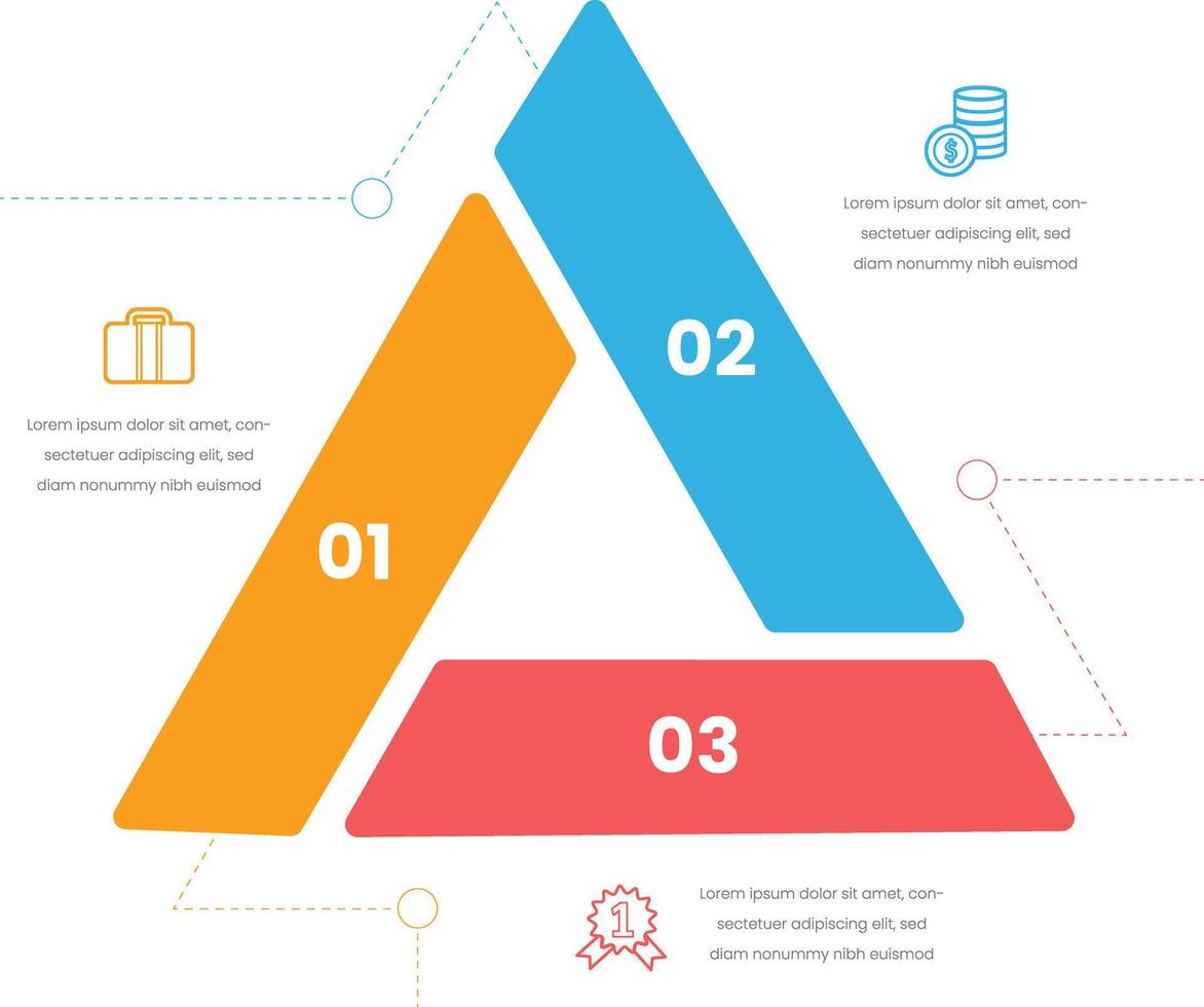 infographic triangle concept for slide presentation with 3 point list with flat style free vector