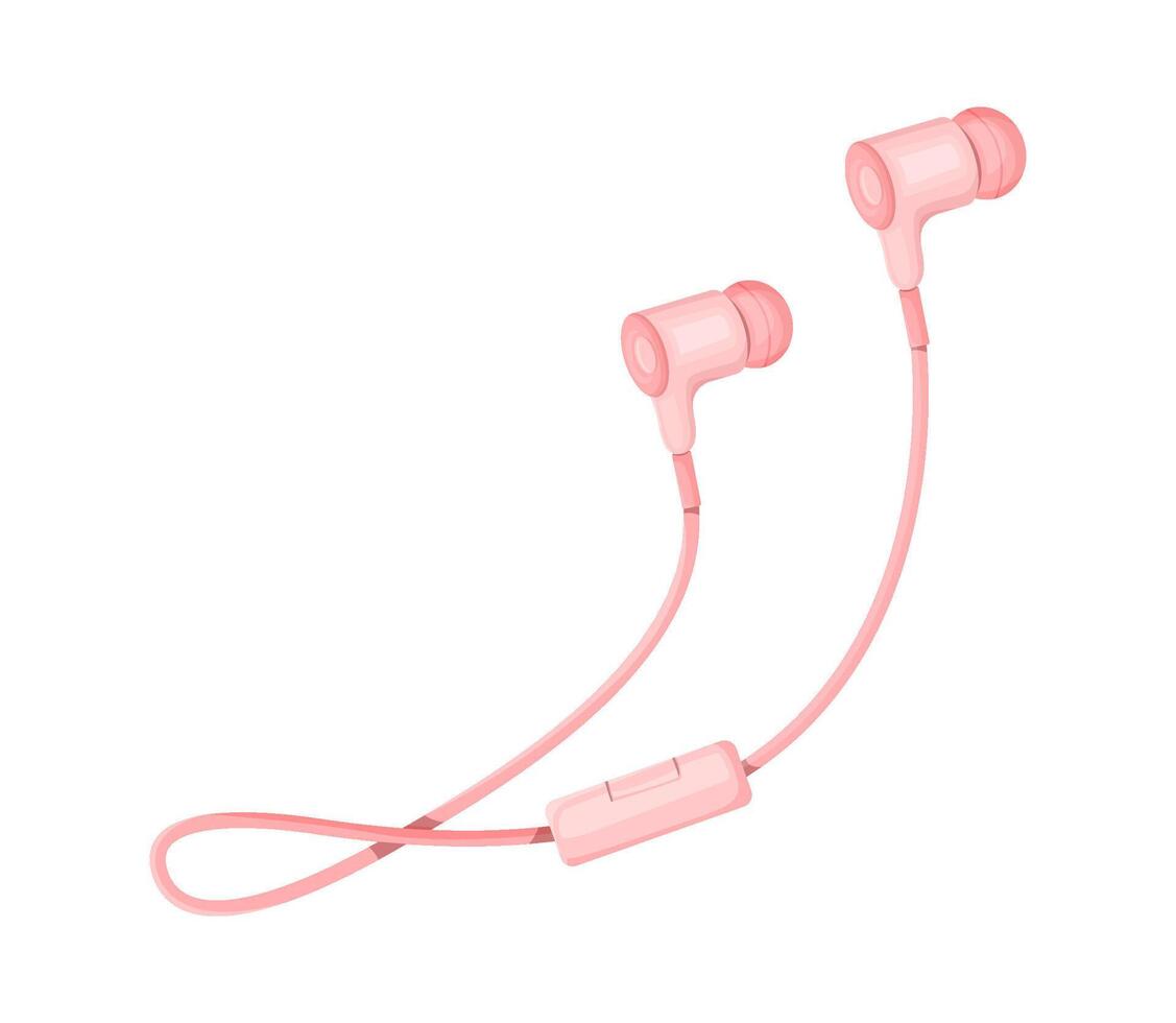 pulcro rosado auriculares con en línea remoto en blanco. linda hembra auriculares. sencillo de cerca vector ilustración de auriculares.