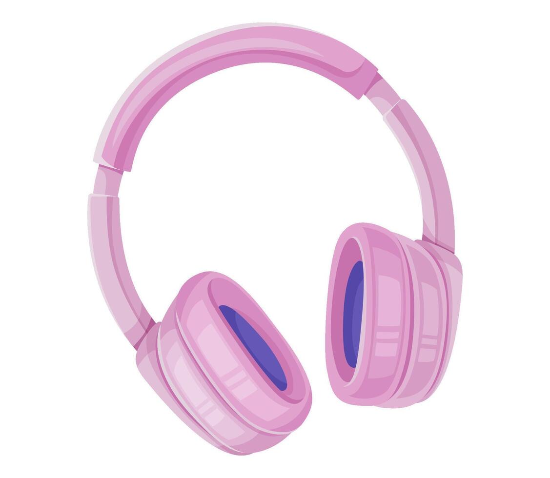 Modern wireless over-ear headphones in pastel pink. Vector illustration isolated.