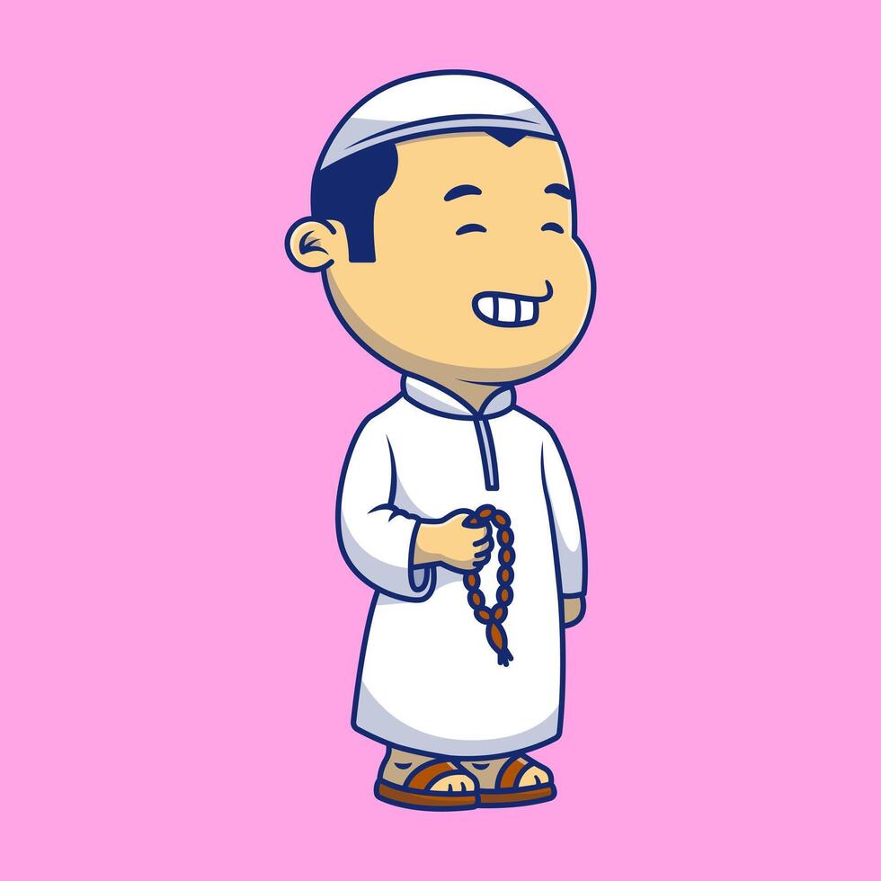 Cute Moslem Boy Praying Cartoon Vector Icons Illustration. Flat Cartoon Concept. Suitable for any creative project.