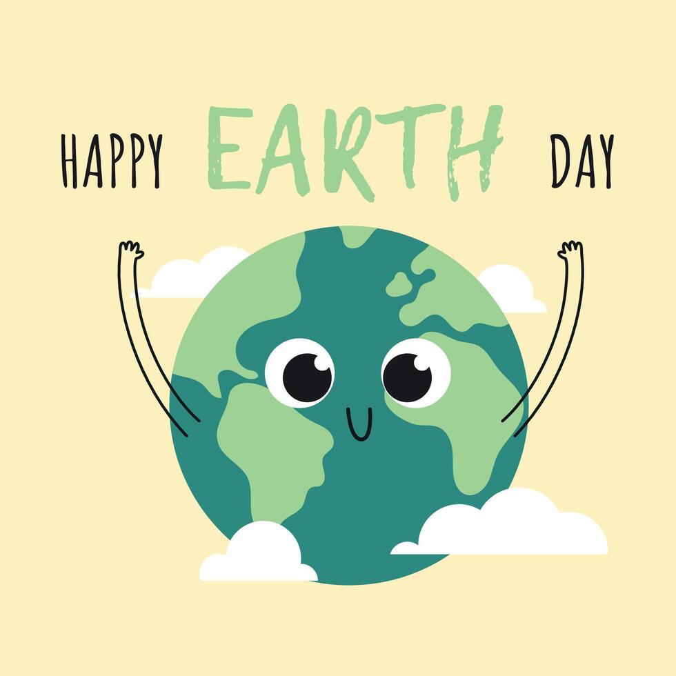 Happy Earth character with hands. World earth day. World environment day vector