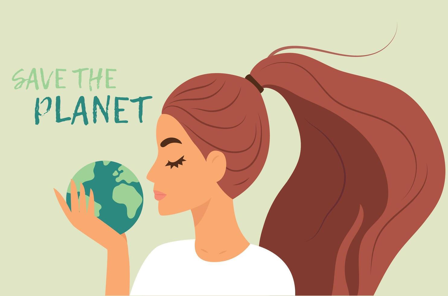 mujer sostiene tierra en mano. mundo ambiente día feliz tierra día salvar el planeta concepto vector