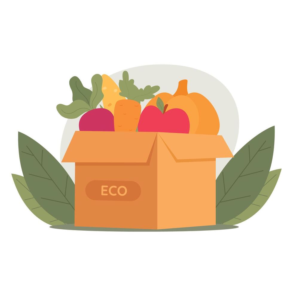 cartulina caja lleno de Fresco orgánico vegetales. eco simpático concepto. sano granja comida vector