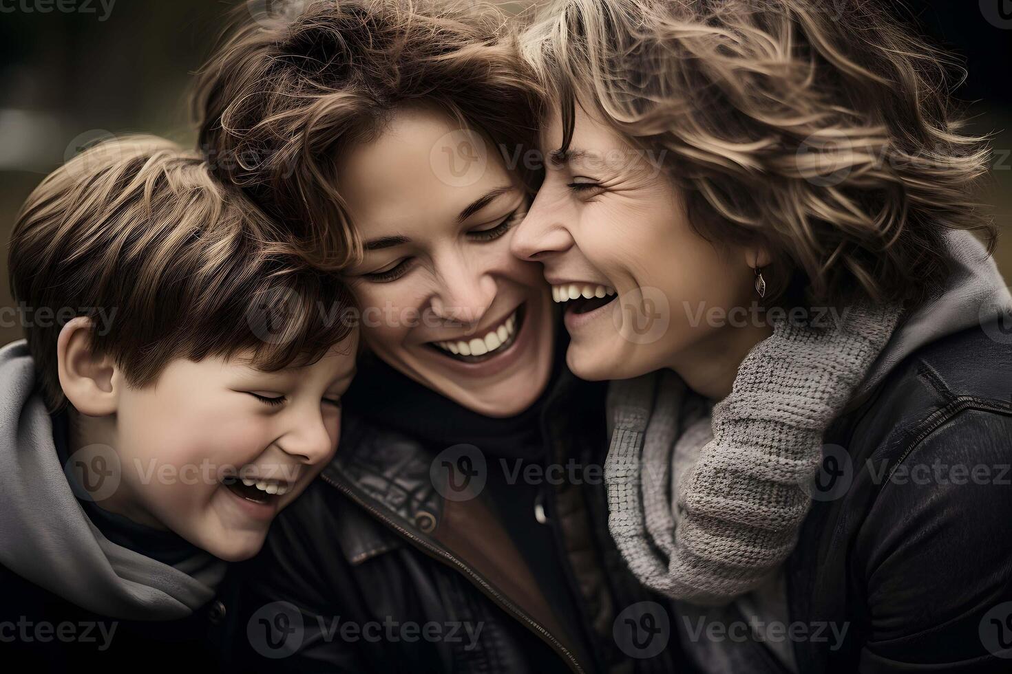 ai generado dos mujer y un chico riendo juntos foto