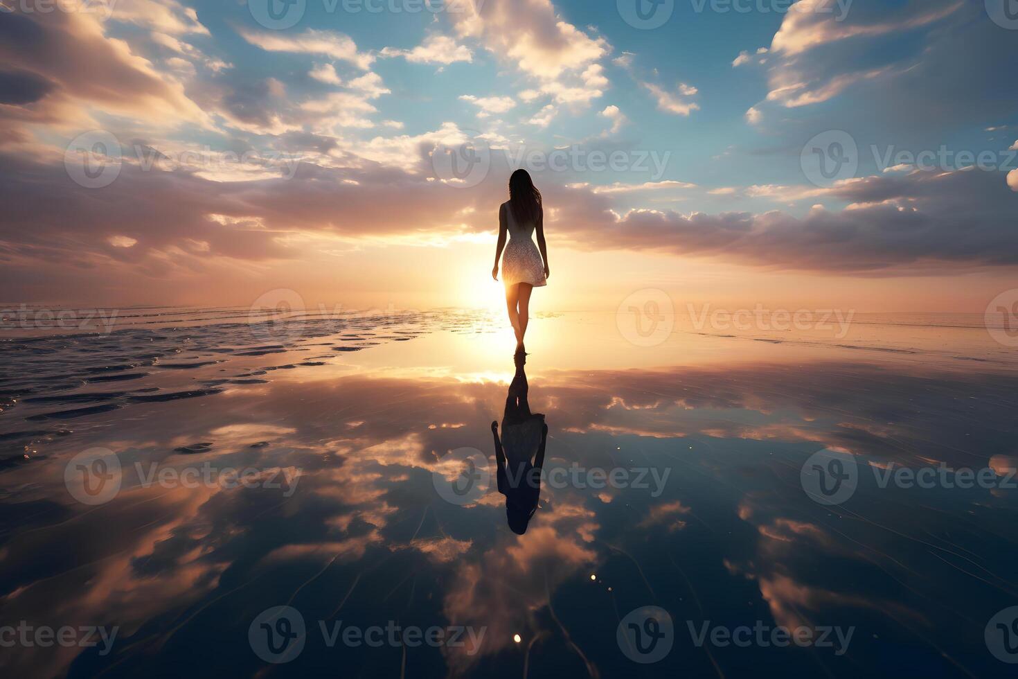 AI generated Woman Walking Across Large Body of Water photo