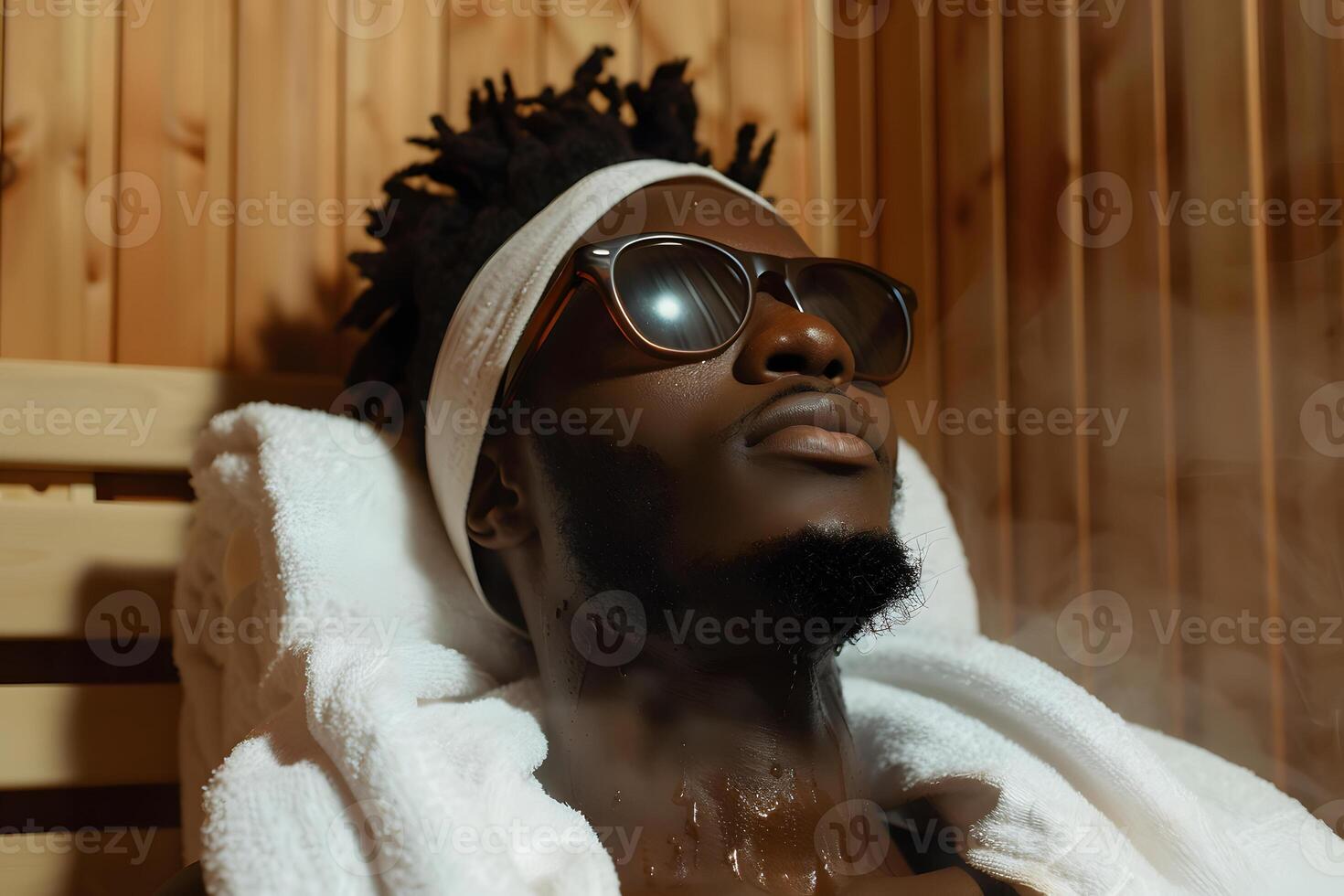AI generated Man Wearing Sunglasses and Towel on Head photo