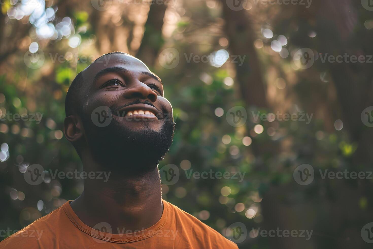 AI generated Smiling Bearded Man in Forest photo