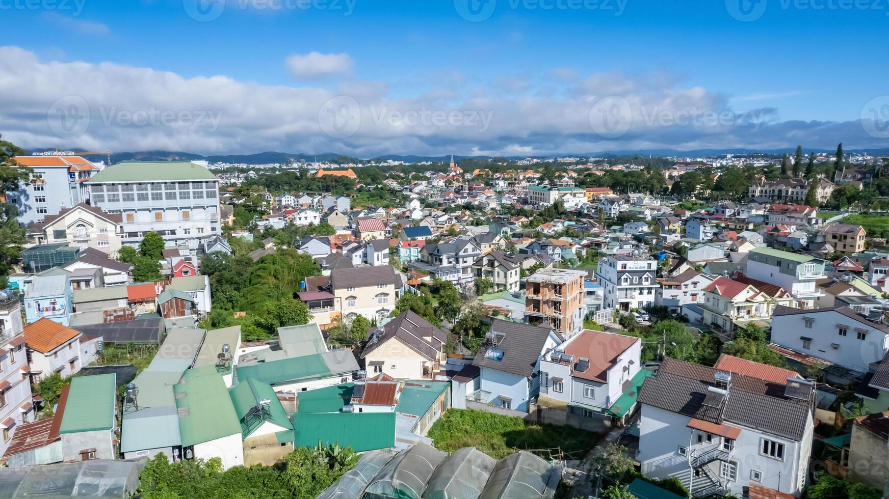 High angle view from drone of DALAT city at vietnam photo