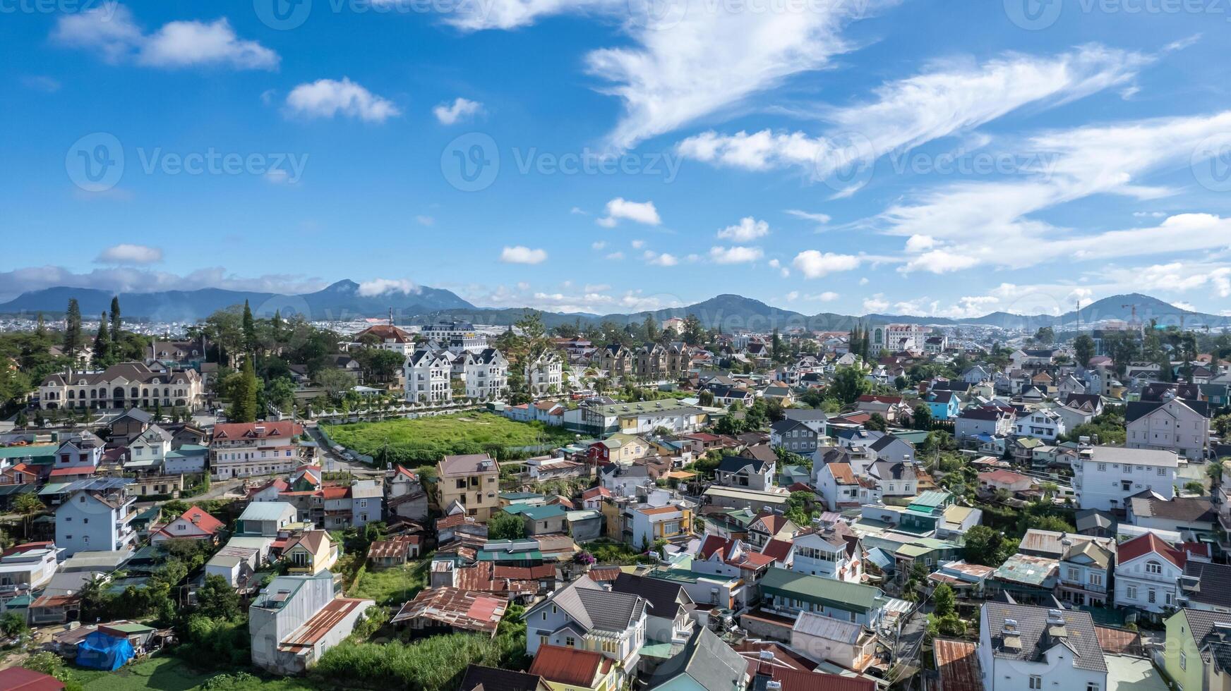 High angle view from drone of DALAT city at vietnam photo