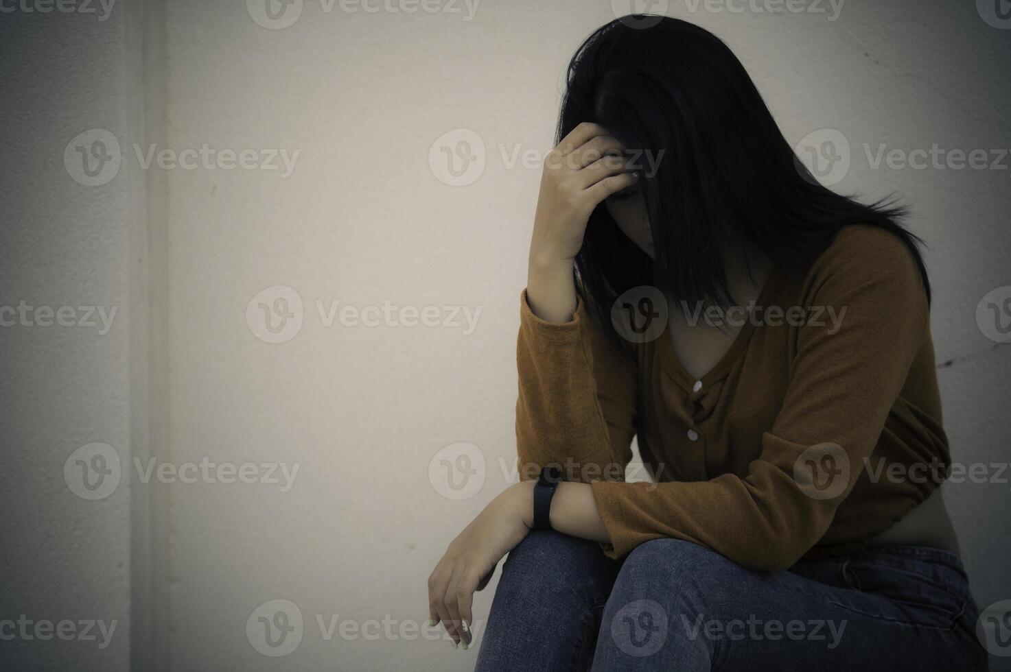 Asian woman sad from love,She worry because stress from boyfriend,Heartbreak woman concept photo