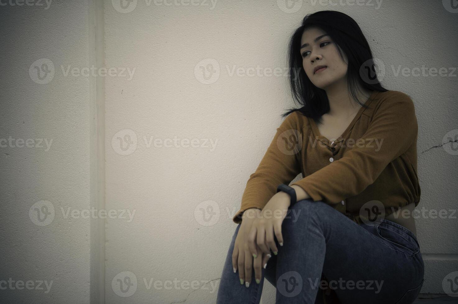 Asian woman sad from love,She worry because stress from boyfriend,Heartbreak woman concept photo
