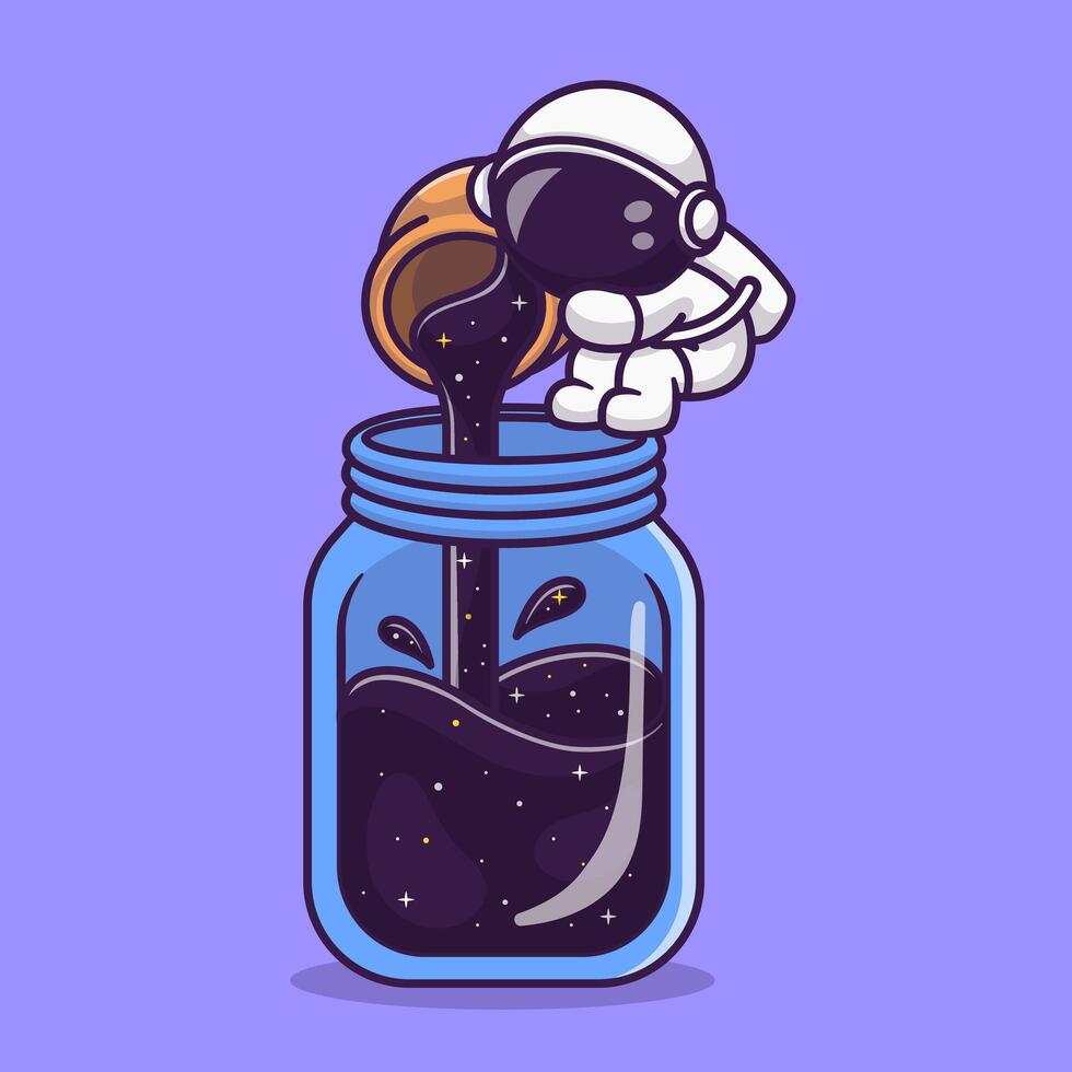Cute Astronaut Fill In Jar Cartoon Vector Icon Illustration. Science Technology Icon Concept Isolated Premium Vector. Flat Cartoon Style