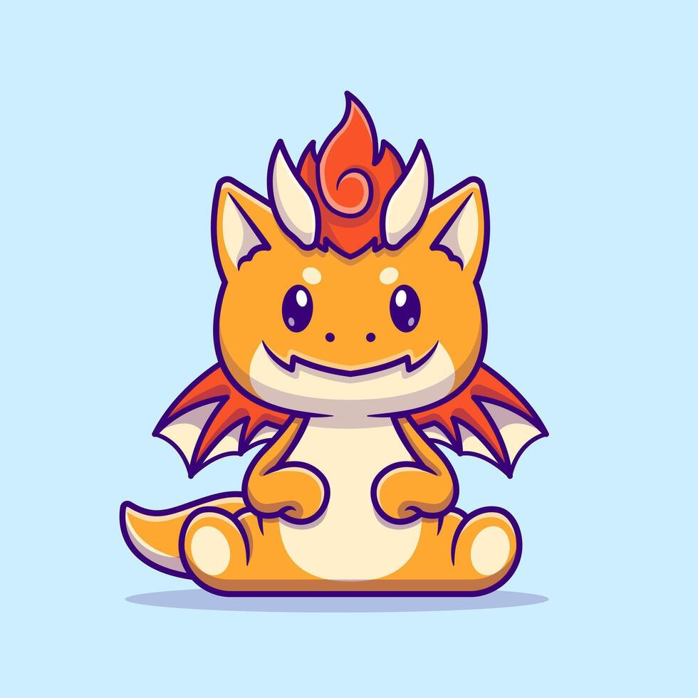 Cute Baby Orange Dragon Sitting Cartoon Vector Icon  Illustration. Animal Nature Icon Concept Isolated Premium  Vector. Flat Cartoon Style