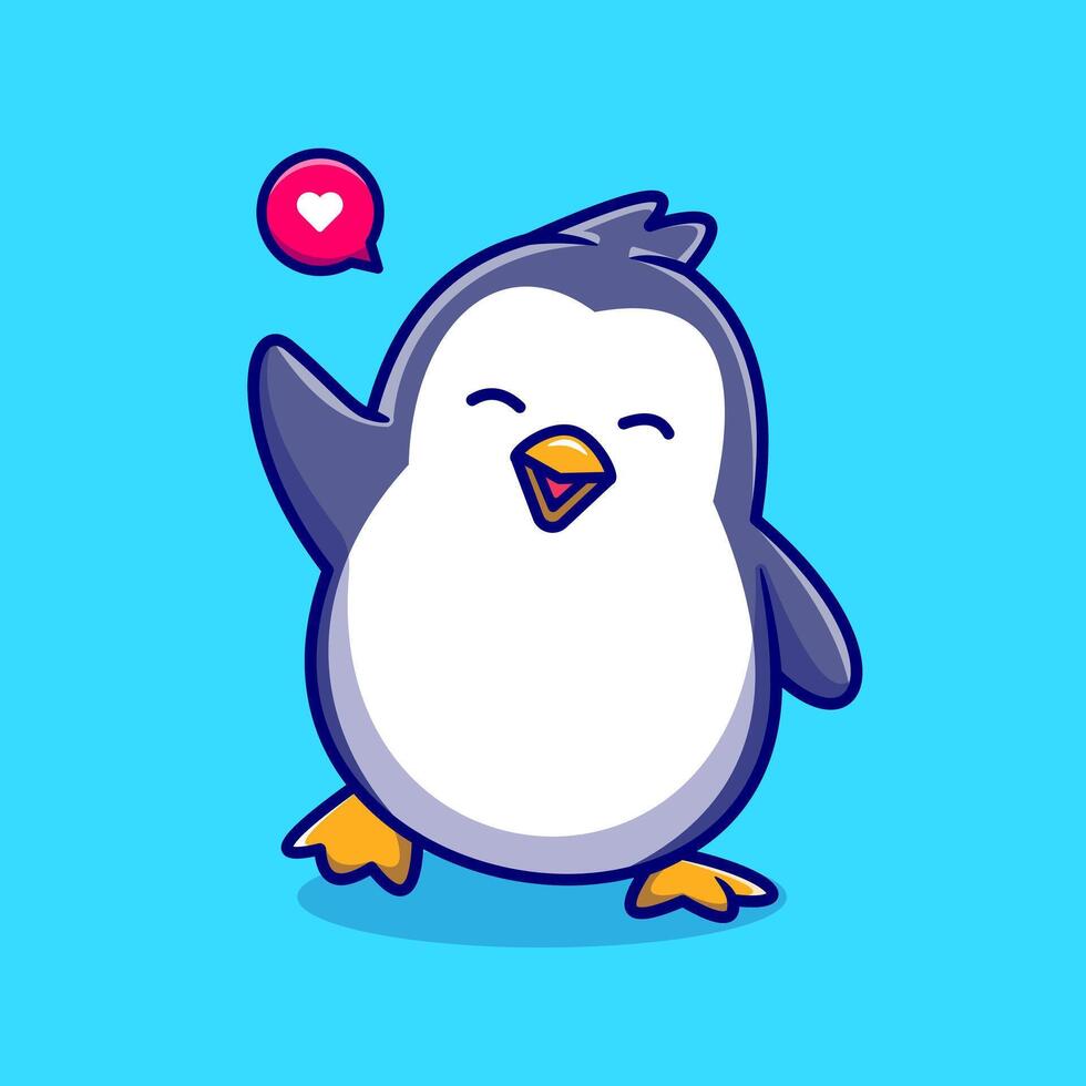 Cute Penguin Waving Hand Cartoon Vector Icon Illustration. Animal Nature Icon Concept Isolated Premium Vector. Flat Cartoon Style
