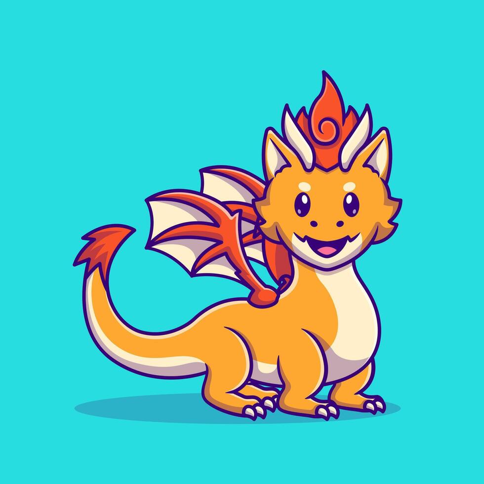 Cute Teenager Orange Dragon Cartoon Vector Icon  Illustration. Animal Nature Icon Concept Isolated Premium  Vector. Flat Cartoon Style