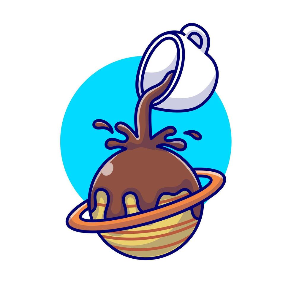 Coffee Spilled On Planet Cartoon Vector Icon Illustration. Science Drink Icon Concept Isolated Premium Vector. Flat Cartoon Style
