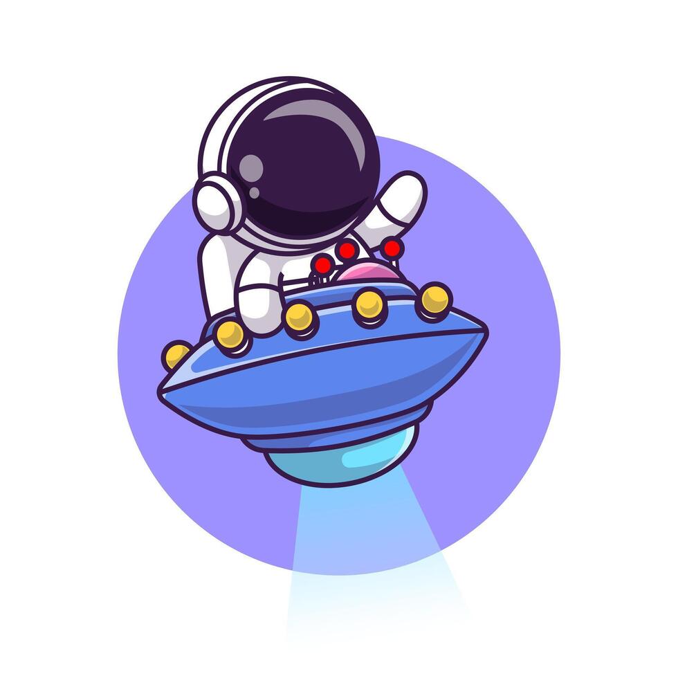 Cute Astronaut Riding Ufo Cartoon Vector Icon Illustration.  Science Technology Icon Concept Isolated Premium Vector. Flat Cartoon Style