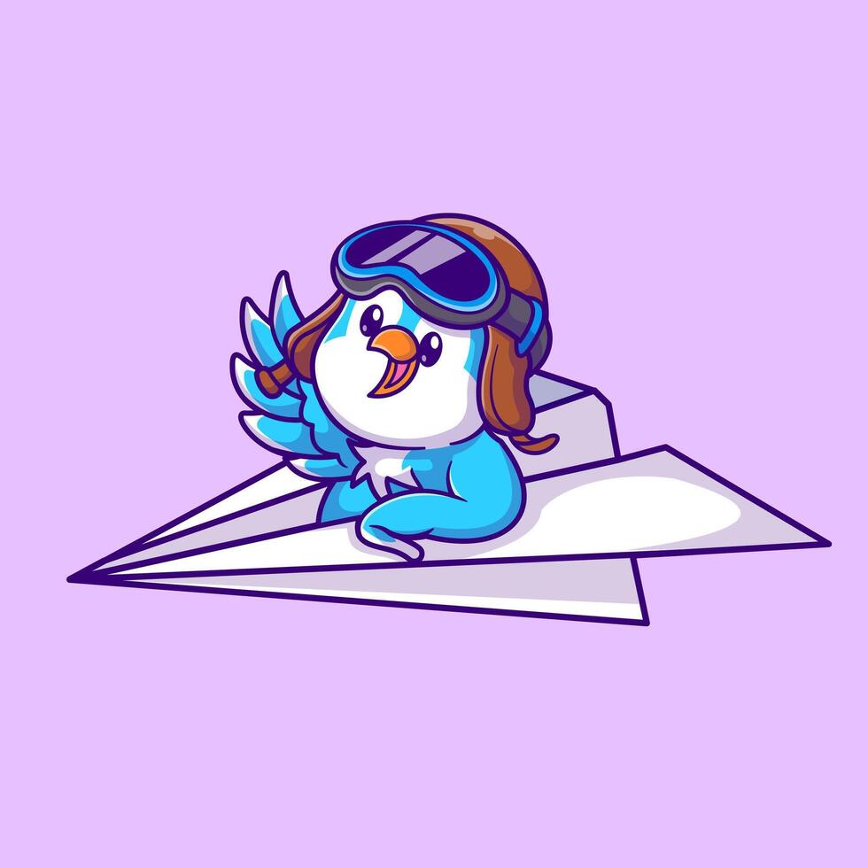 Cute Bird Riding Paper Airplane Cartoon Vector Icon  Illustration. Animal Transportation Icon Concept Isolated  Premium Vector. Flat Cartoon Style