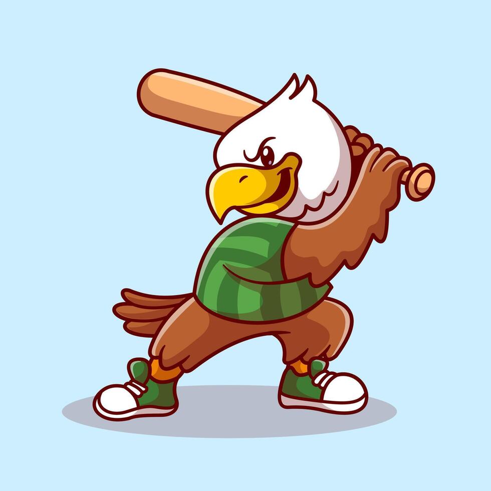 Cute Eagle Playing Baseball Cartoon Vector Icon Illustration.  Animal Sport Icon Concept Isolated Premium Vector. Flat  Cartoon Style