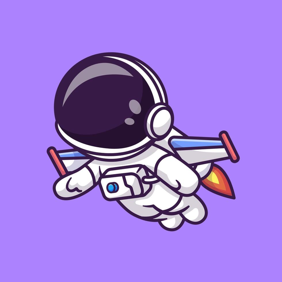 Cute Astronaut Flying With Rocket Cartoon Vector Icon Illustration. Science Technology Icon Concept Isolated Premium Vector. Flat Cartoon Style