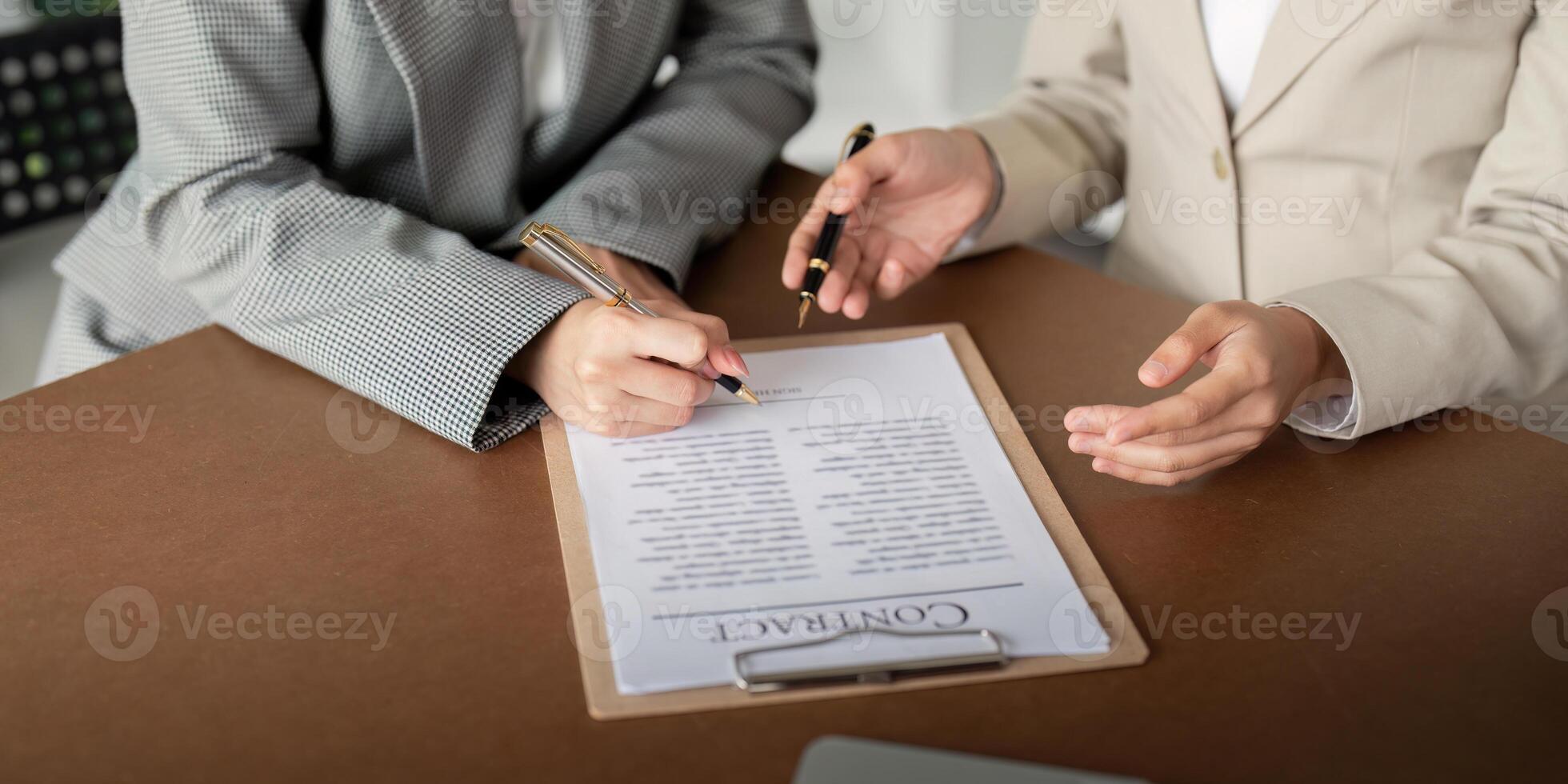 Consultation and conference of lawyer and business people discussion at law firm in office. Concepts of law, Judge gavel with scales of justice photo