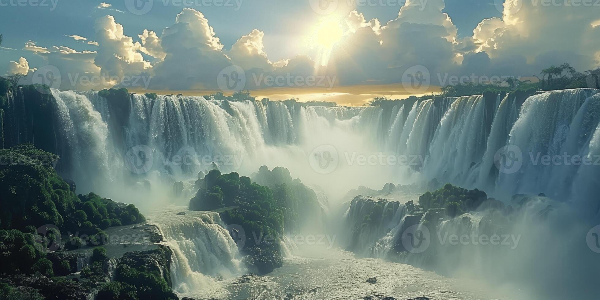AI generated natural landscape with view of the large waterfall photo