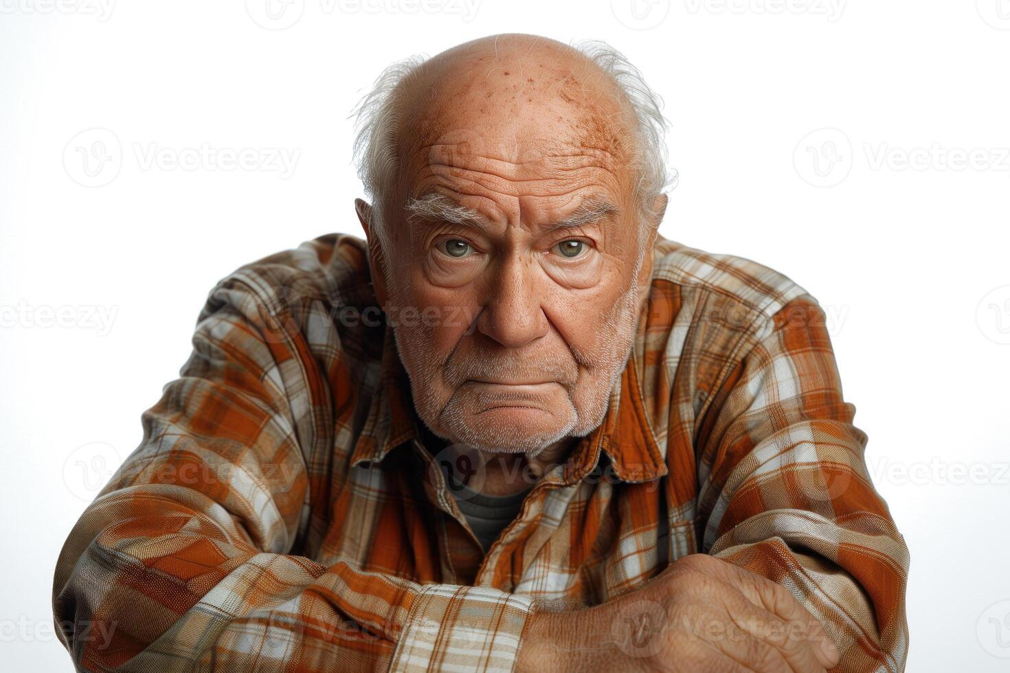 AI generated portrait of senior man on a solid white background photo