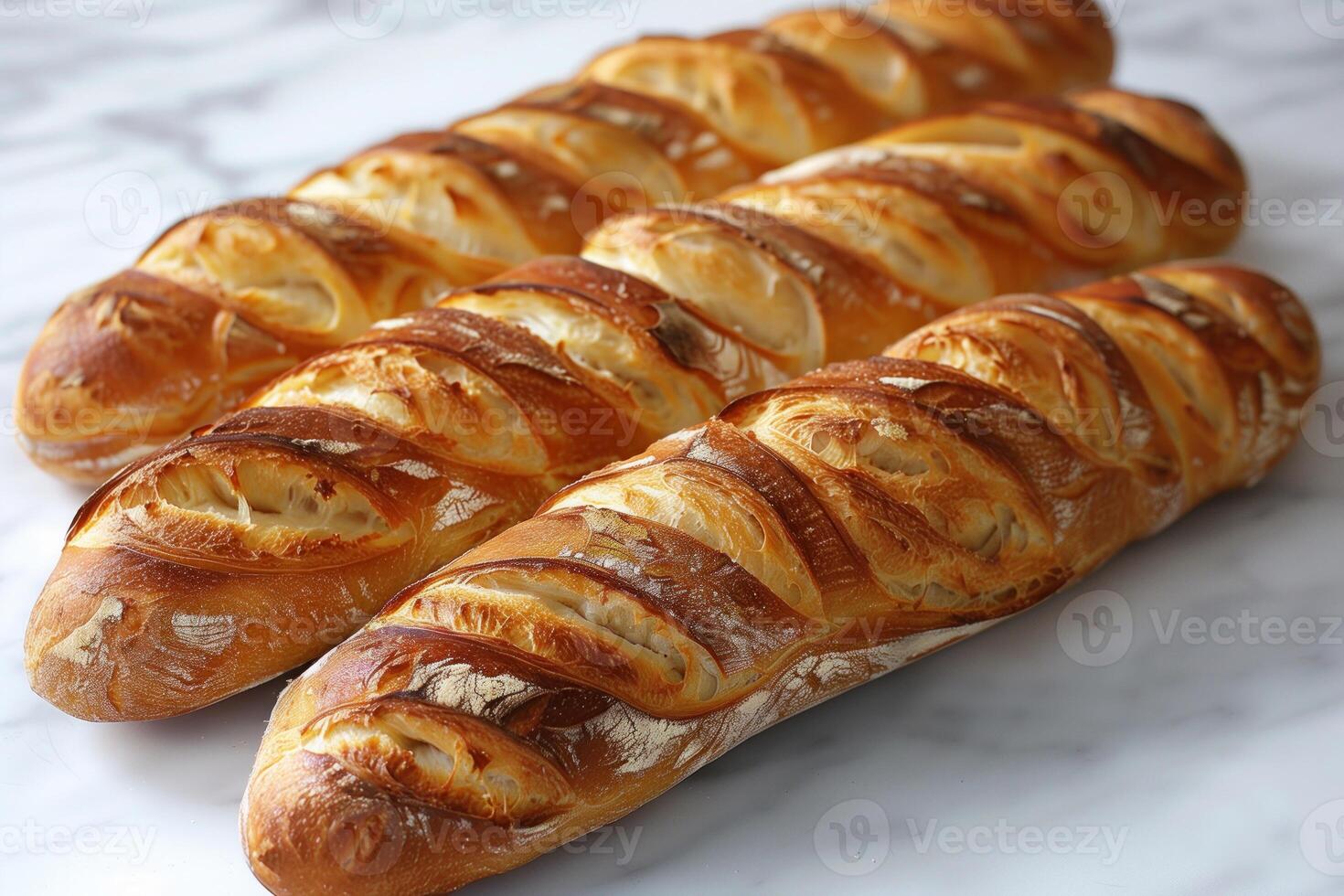 AI generated Freshly baked baguettes on table, close up photo