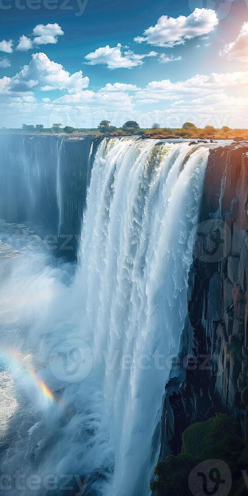 AI generated vertical background with view of large beautiful waterfall photo