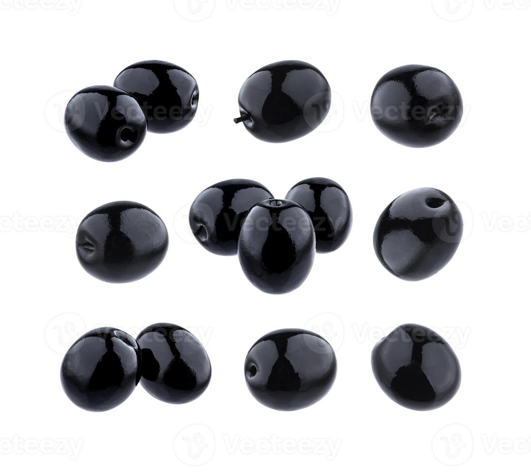 Black olives isolated on white background with clipping path. Collection photo