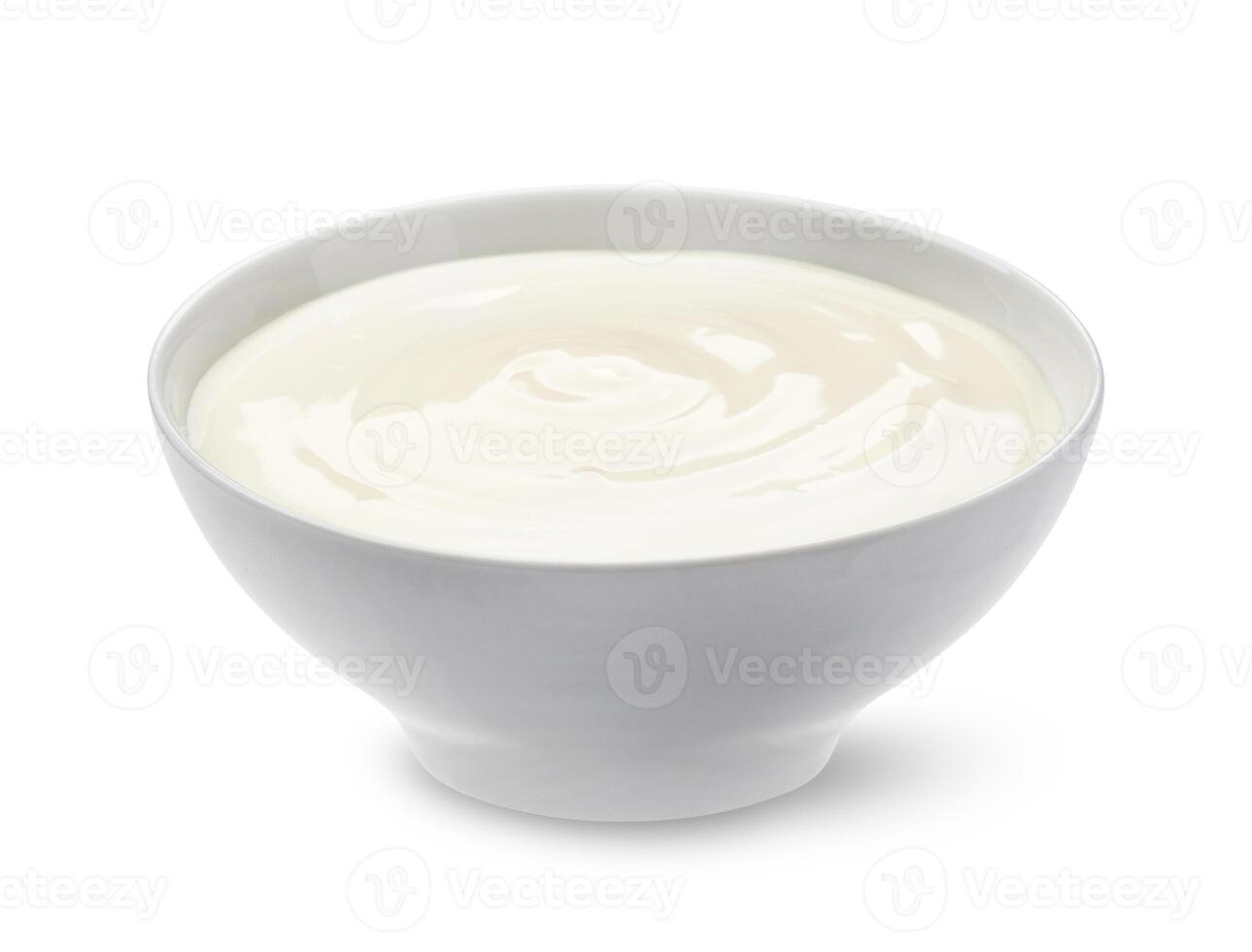 Sour cream in bowl isolated on white background photo