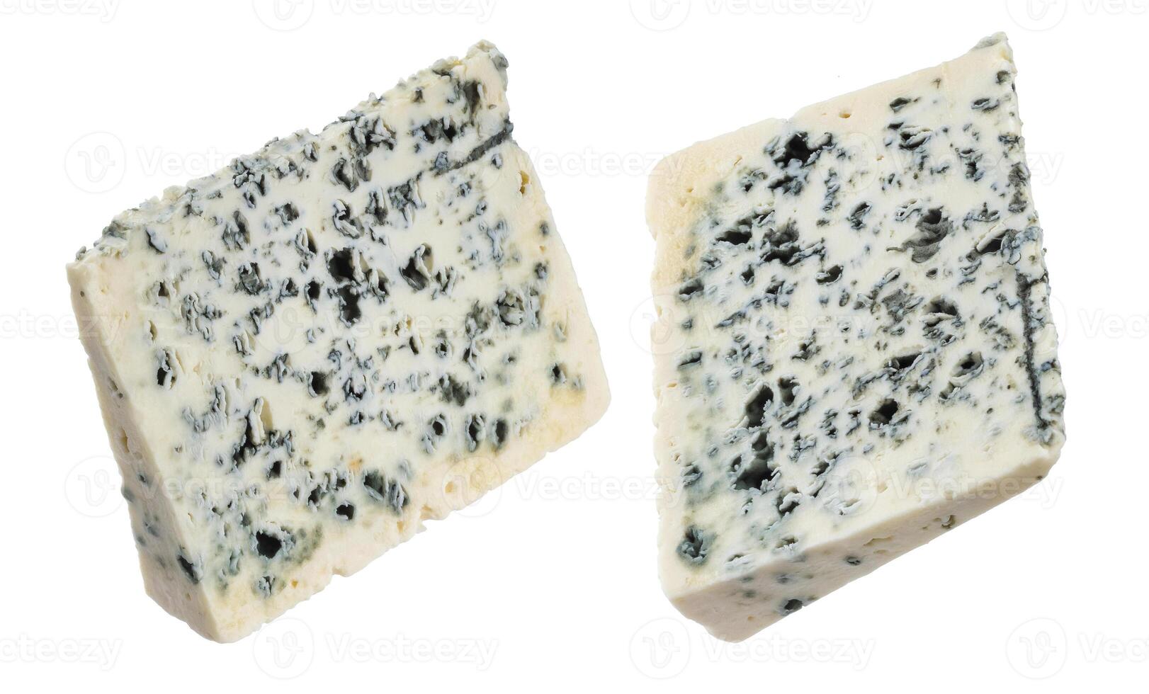 Danish blue cheese triangle isolated on white background with clipping path photo