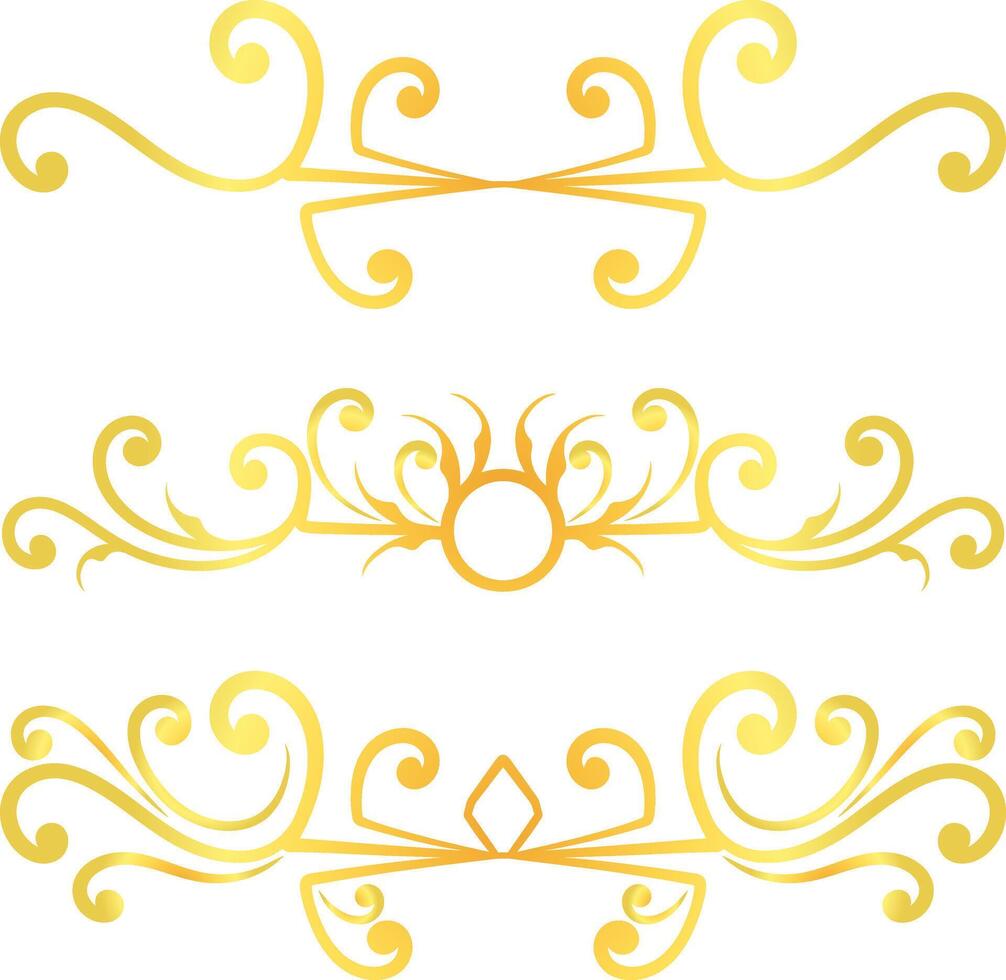 Golden swirl lines calligraphy ornament set isolated on white background for luxury graphic design vector