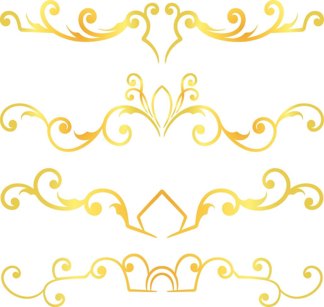 Golden swirl lines calligraphy ornament set isolated on white background for luxury graphic design vector