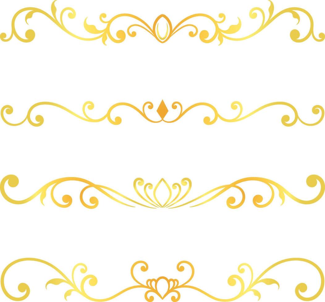 Golden swirl lines calligraphy ornament set isolated on white background for luxury graphic design vector