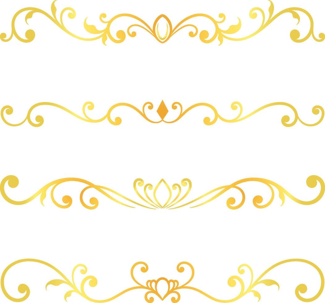 Golden swirl lines calligraphy ornament set isolated on white background for luxury graphic design vector