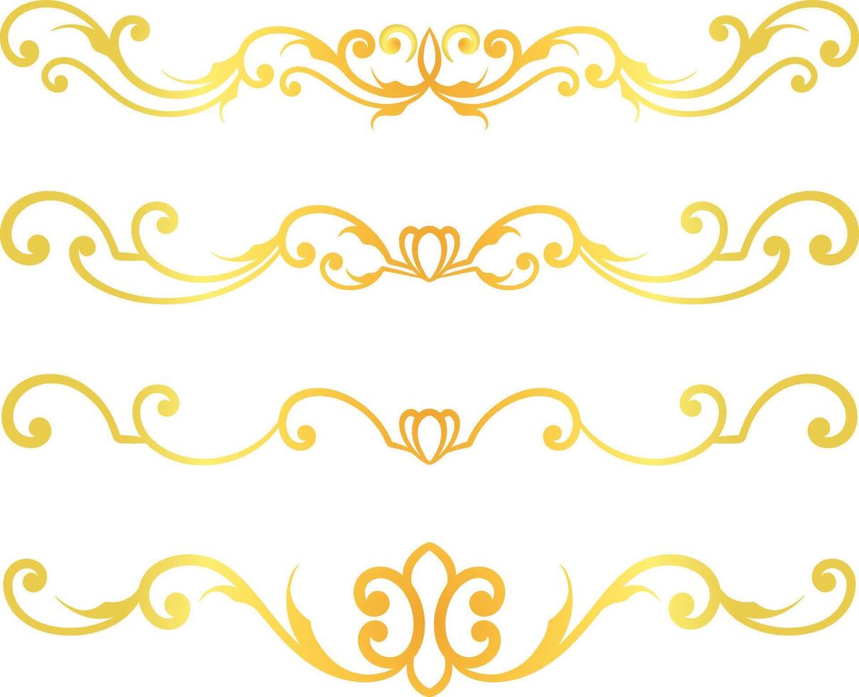 Golden swirl lines calligraphy ornament set isolated on white background for luxury graphic design vector