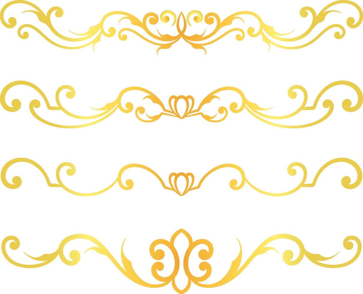 Golden swirl lines calligraphy ornament set isolated on white background for luxury graphic design vector