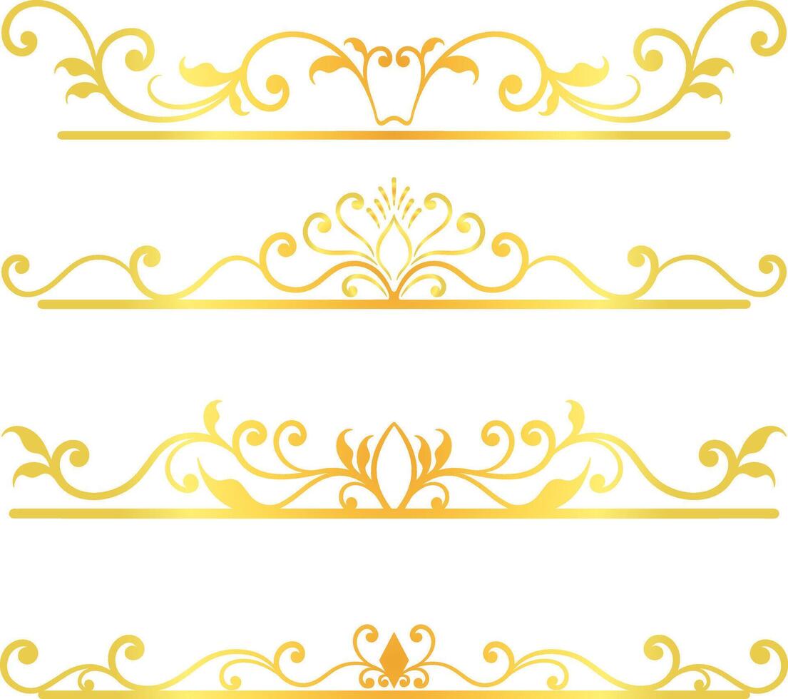 Golden swirl lines calligraphy ornament set isolated on white background for luxury graphic design vector