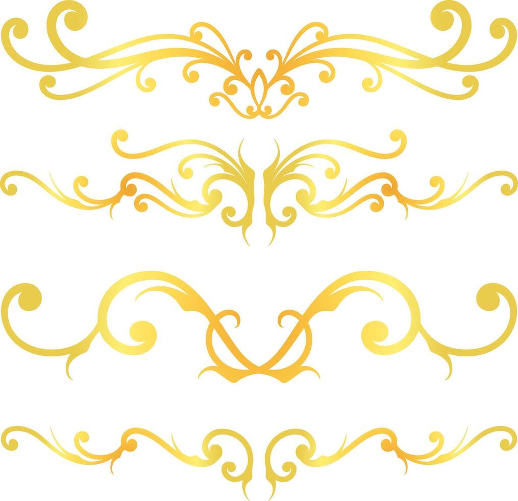 Golden swirl lines calligraphy ornament set isolated on white background for luxury graphic design vector