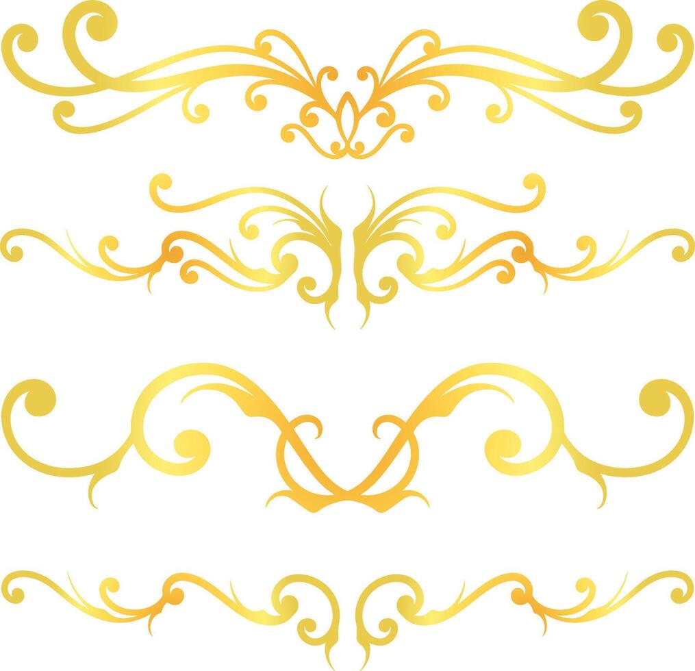 Golden swirl lines calligraphy ornament set isolated on white background for luxury graphic design vector