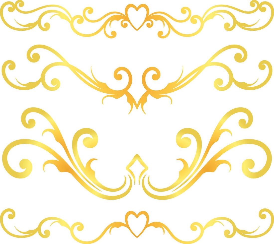 Golden swirl lines calligraphy ornament set isolated on white background for luxury graphic design vector