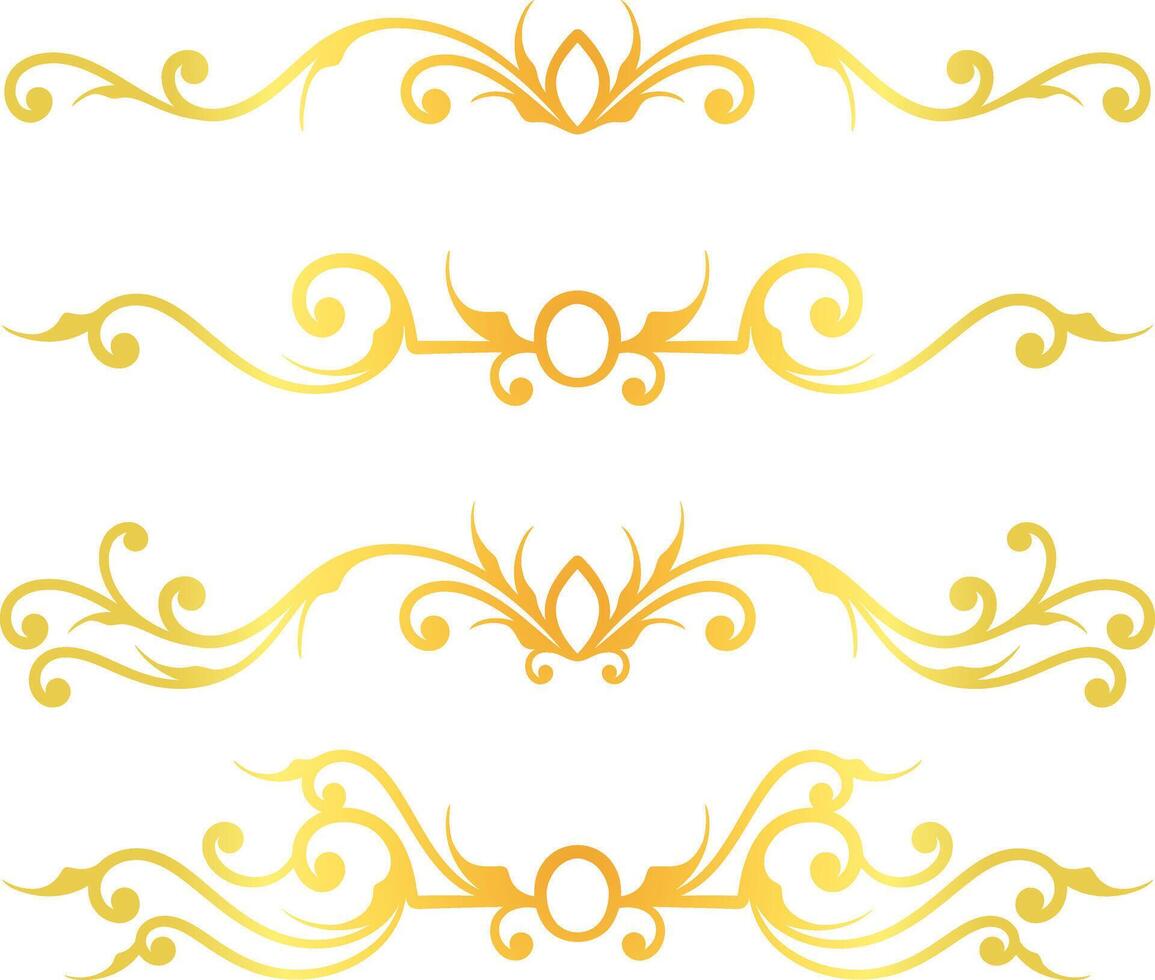 Golden swirl lines calligraphy ornament set isolated on white background for luxury graphic design vector