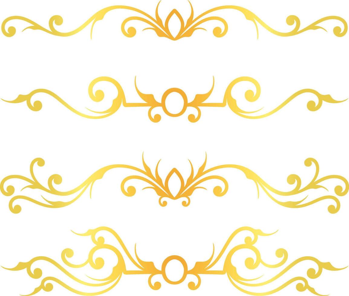 Golden swirl lines calligraphy ornament set isolated on white background for luxury graphic design vector