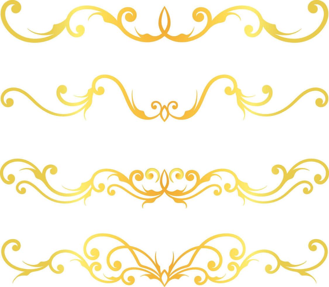 Golden swirl lines calligraphy ornament set isolated on white background for luxury graphic design vector
