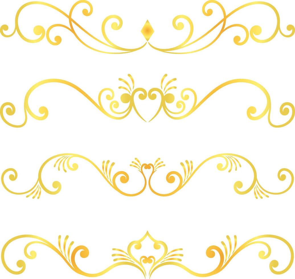 Golden swirl lines calligraphy ornament set isolated on white background for luxury graphic design vector
