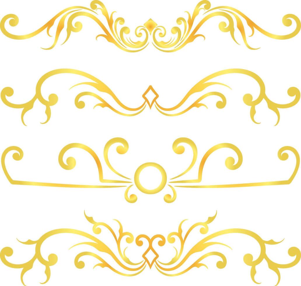 Golden swirl lines calligraphy ornament set isolated on white background for luxury graphic design vector