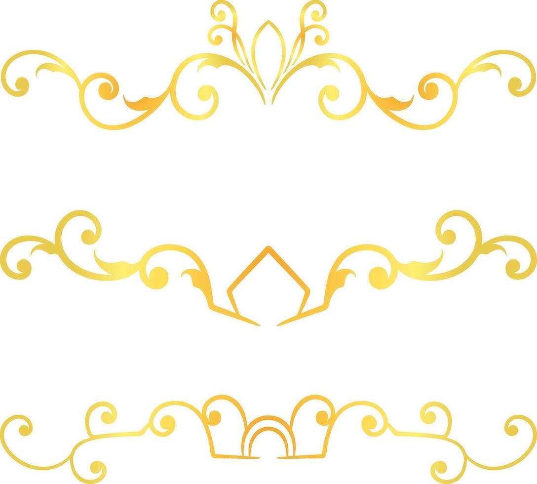 Golden swirl lines calligraphy ornament set isolated on white background for luxury graphic design vector