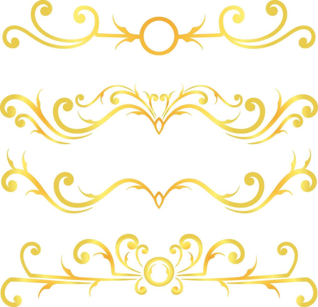 Golden swirl lines calligraphy ornament set isolated on white background for luxury graphic design vector